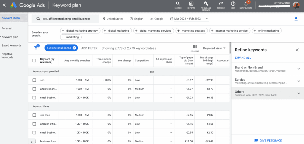 keyword-research-google | Easy Affiliate Google keyword planner with keyword search